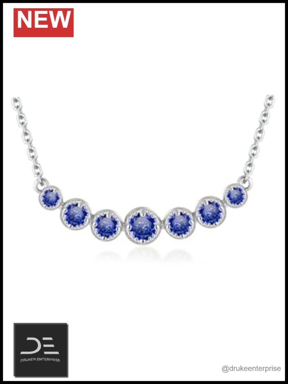 925 Sterling Silver Curved Bar Pendant Necklace with Lab-Created Sapphire,